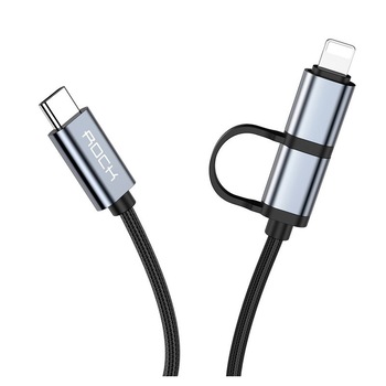 Cablu de date Rock Quick Charge 2in1 Type-C to Type- C/Lightning - Negru Cablu de date Rock Quick Charge 2in1 Type-C to Type- C/Lightning - Negru