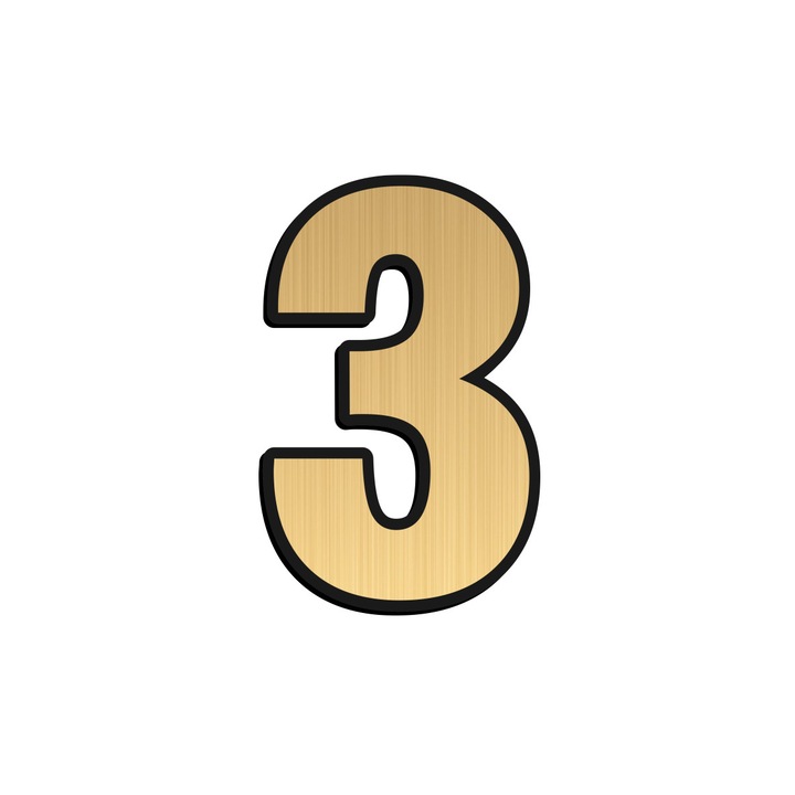 Cifra 3 auriu indicator ABS gravat numar casa / apartament, 5,5 x 3,5 cm