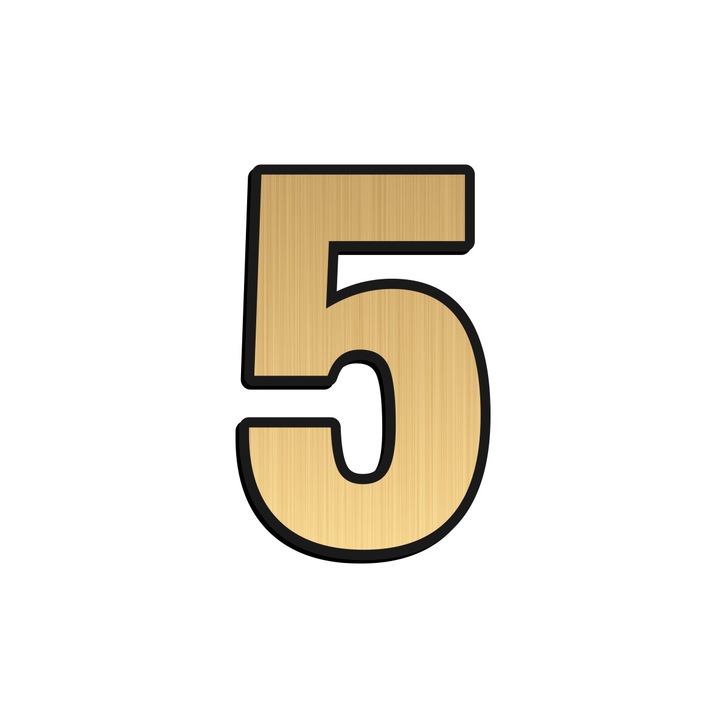 Cifra 5 auriu indicator ABS gravat numar casa / apartament, 5,5 x 3,5 cm
