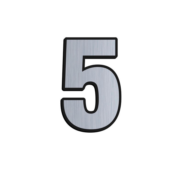 Cifra 5 argintiu indicator ABS gravat numar casa / apartament, 5,5 x 3,5 cm