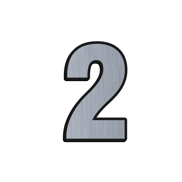 Cifra 2 argintiu indicator ABS gravat numar casa / apartament, 5,5 x 3,5 cm