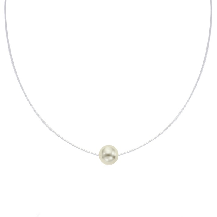 Colier silicon cu Argint 925 placat cu rodiu cu Cristale® Pearl - Cream Pearl