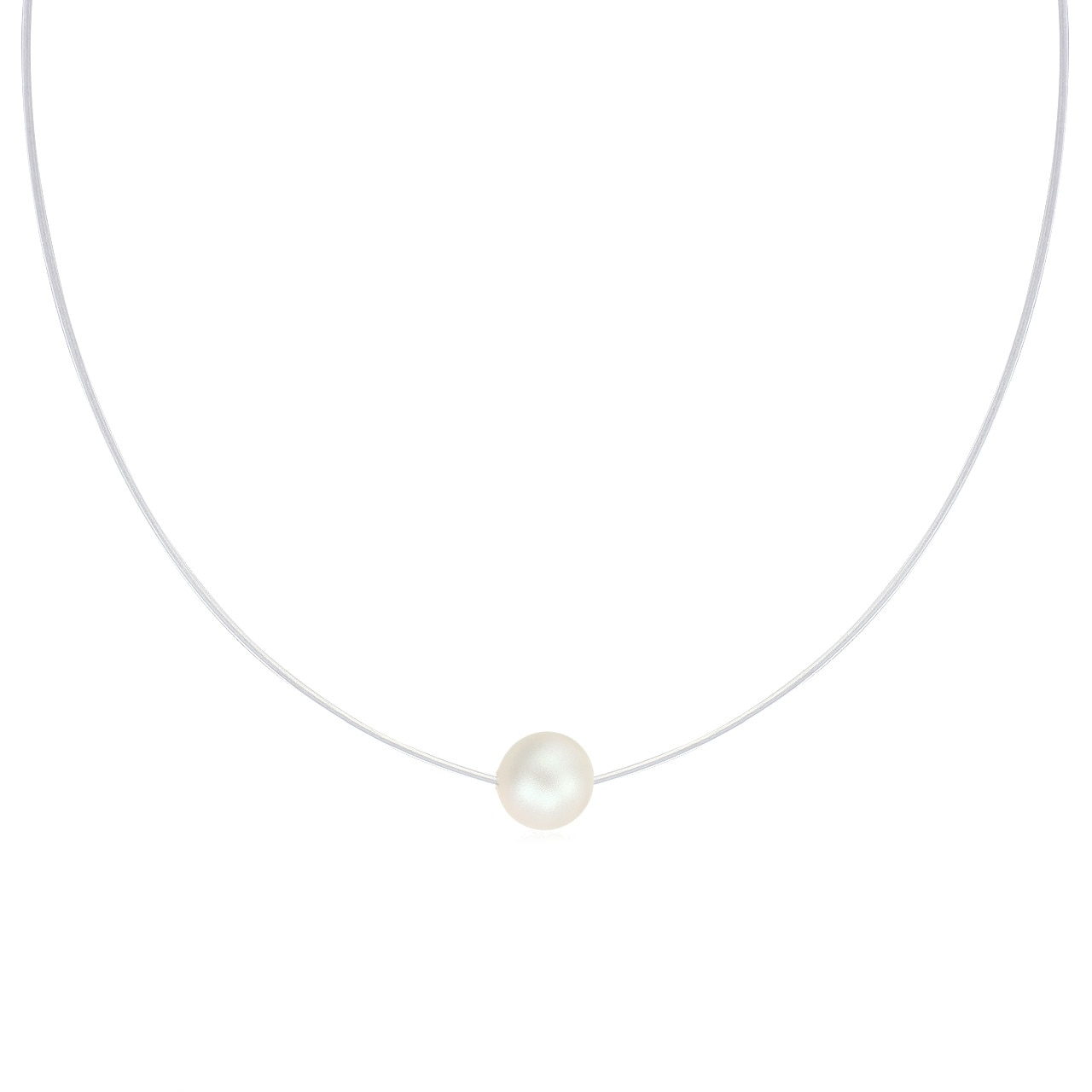 Colier silicon cu Argint 925 placat cu rodiu cu Cristale Swarovski® Pearl - Pearlescent White