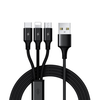 Cablu telefon incarcare rapida 3 in 1 - USB 3.0 - micro USB + Lightning + Type C, 2.4A, 120cm, Negru - Puls-O Cablu telefon incarcare rapida 3 in 1 - USB 3.0 - micro USB + Lightning + Type C, 2.4A, 120cm, Negru - Puls-O