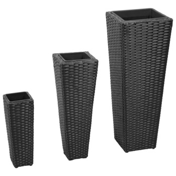 Set 3 jardiniere de gradina, vidaXL, Ratan, 30 x 30 x 80 cm, Negru Set 3 jardiniere de gradina, vidaXL, Ratan, 30 x 30 x 80 cm, Negru
