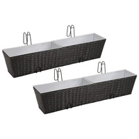 Set 2 jardiniere pentru balcon, vidaXL, Ratan, 80 x 17 x 17 cm, Negru