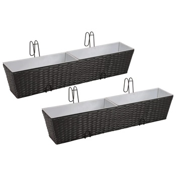 Set 2 jardiniere pentru balcon, vidaXL, Ratan, 80 x 17 x 17 cm, Negru Set 2 jardiniere pentru balcon, vidaXL, Ratan, 80 x 17 x 17 cm, Negru