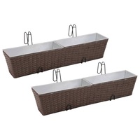 Set 2 jardiniere pentru balcon, vidaXL, Ratan, 80 x 17 x 17 cm, Maro