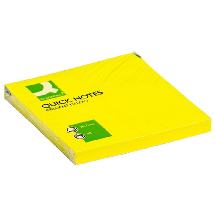 Q-CONNECT Самозалепващи се бележки, 76x76 mm, 75 листа, 70 g/m², неоново жълт цвят