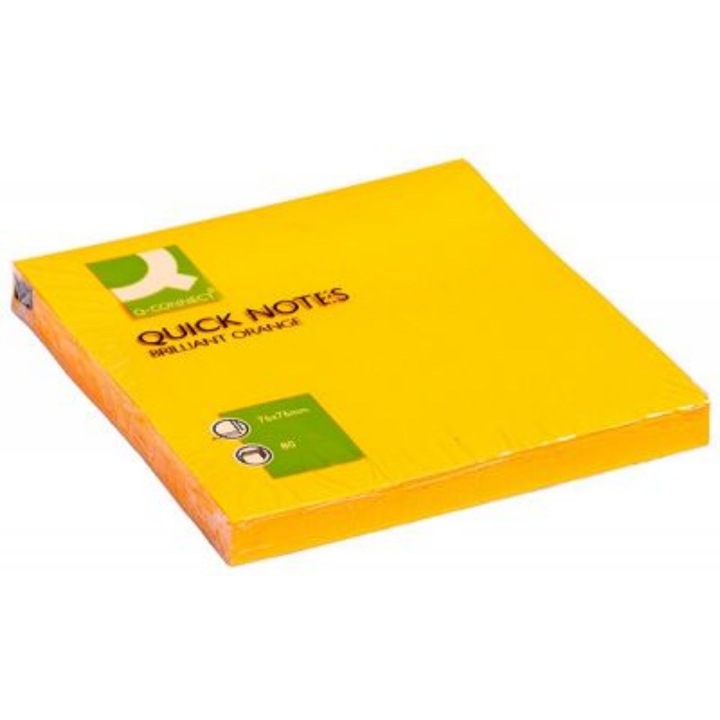 Q-CONNECT Лепило за бележки, 76x76 mm, 75 листа, 70 g/m², неоново оранжев цвят