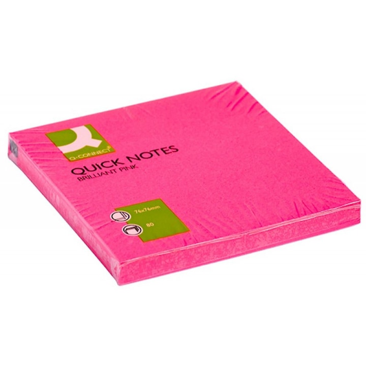 Q-CONNECT Залепващи бележки, 76x76 mm, 75 листа, 70 g/m², неоново розов цвят