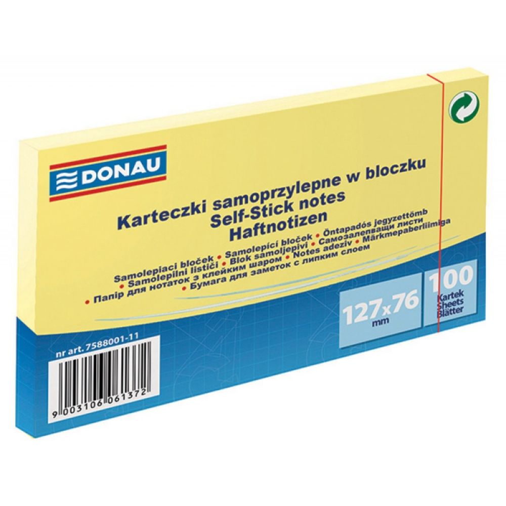 Set 12 Notite Adezive DONAU, 127x76 mm, 100 File, 70 g/m², Culoare Galben Pal