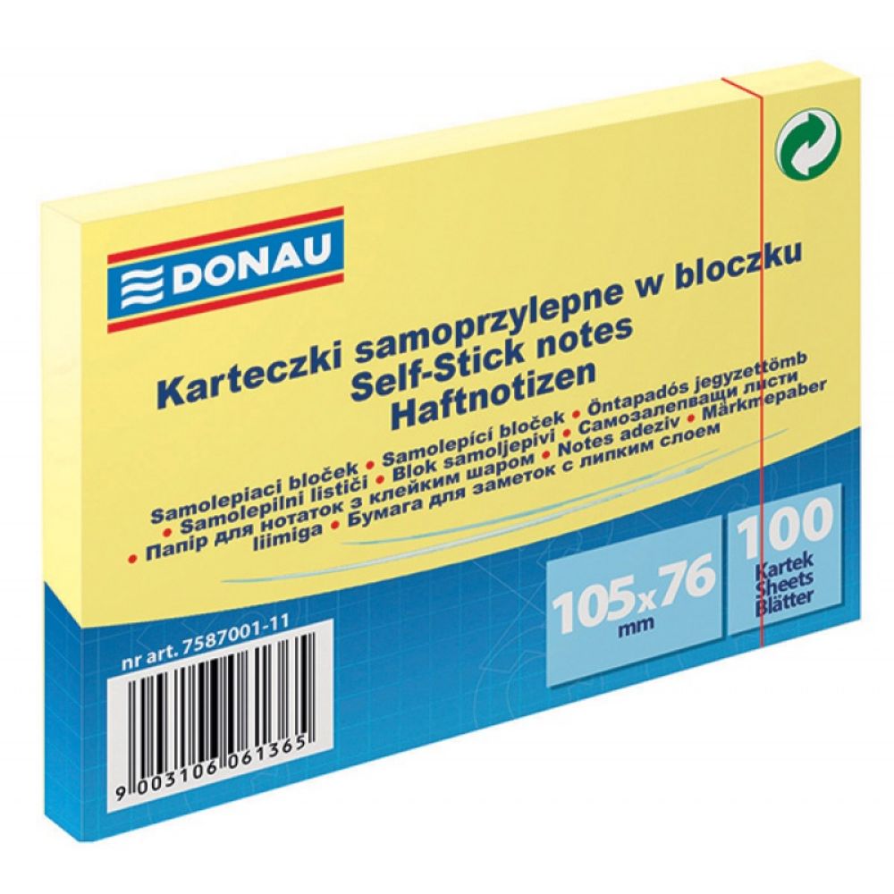 Set 12 Notite Adezive DONAU, 105x76 mm, 70 g/m², 100 File, Culoare Galben Pal