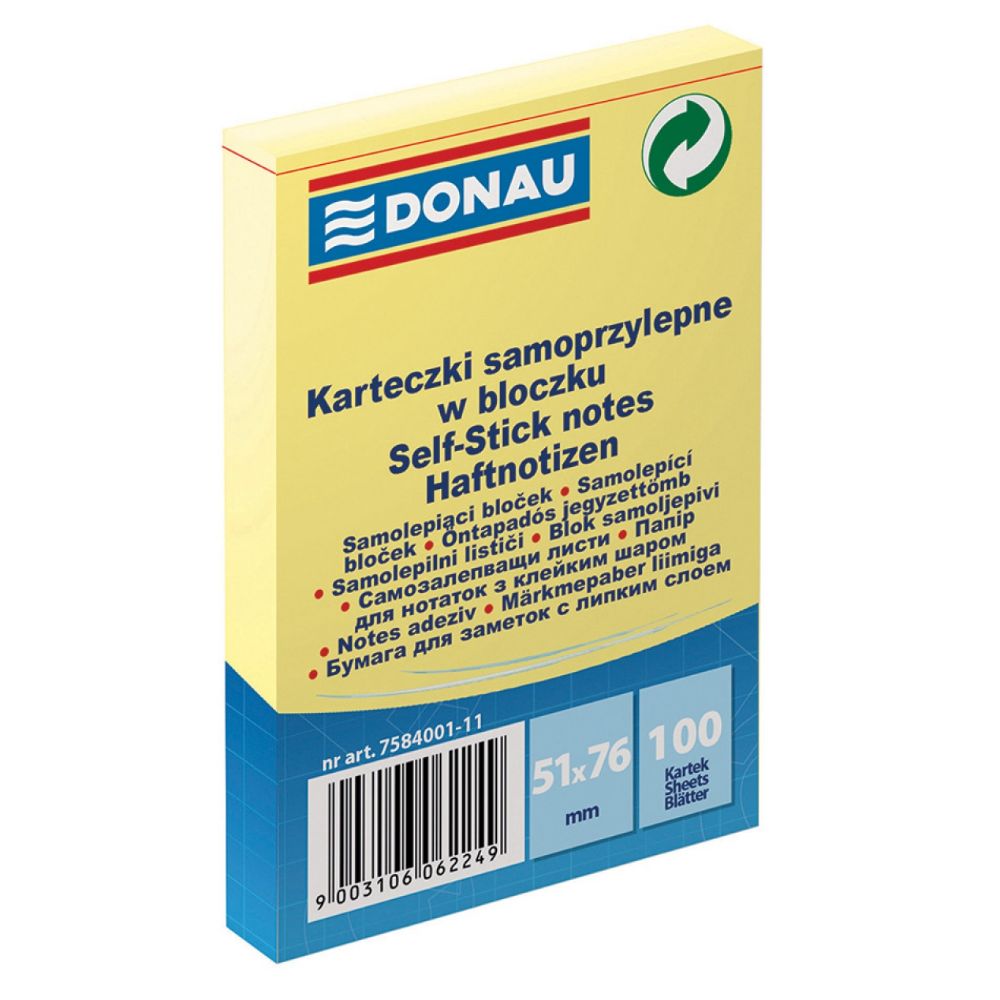 Set 12 Notite Adezive DONAU, 51x76 mm, 100 File/Set, 70 g/m², Culoare Galben Pal