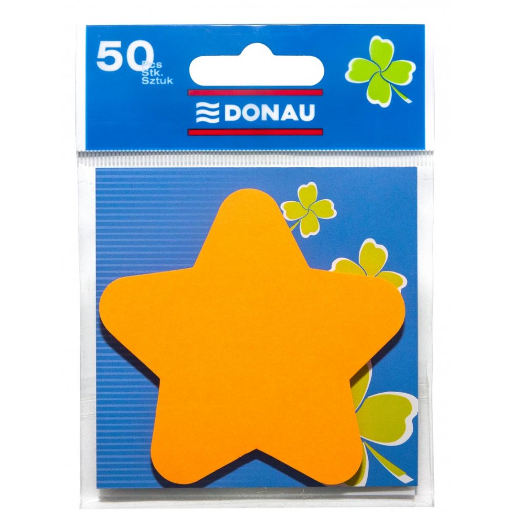 Notite Adezive DONAU in Forma de Stea, 50 File/ Set, 75 g/m², Culoare Portocalie