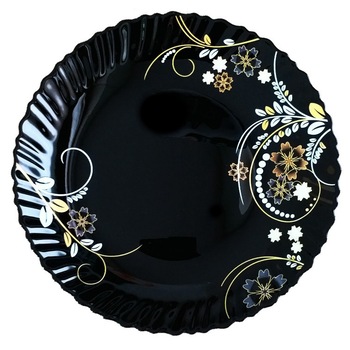 Set 6 Farfurii negre intinse mari, opal,26.5cm,imprimeu spic Set 6 Farfurii negre intinse mari, opal,26.5cm,imprimeu spic