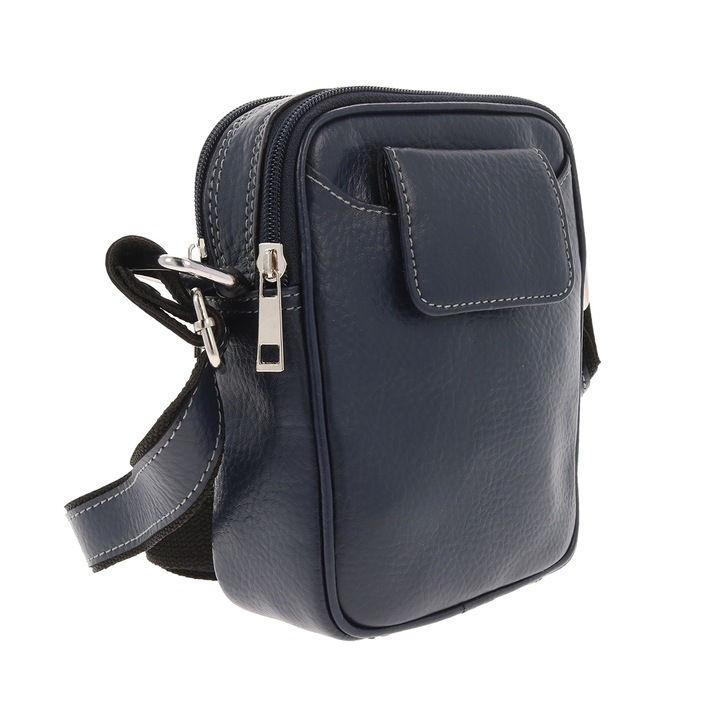 Puha tengerészkék natúr bőr kézitáska füllel, 026-os modell, BAGS STORE