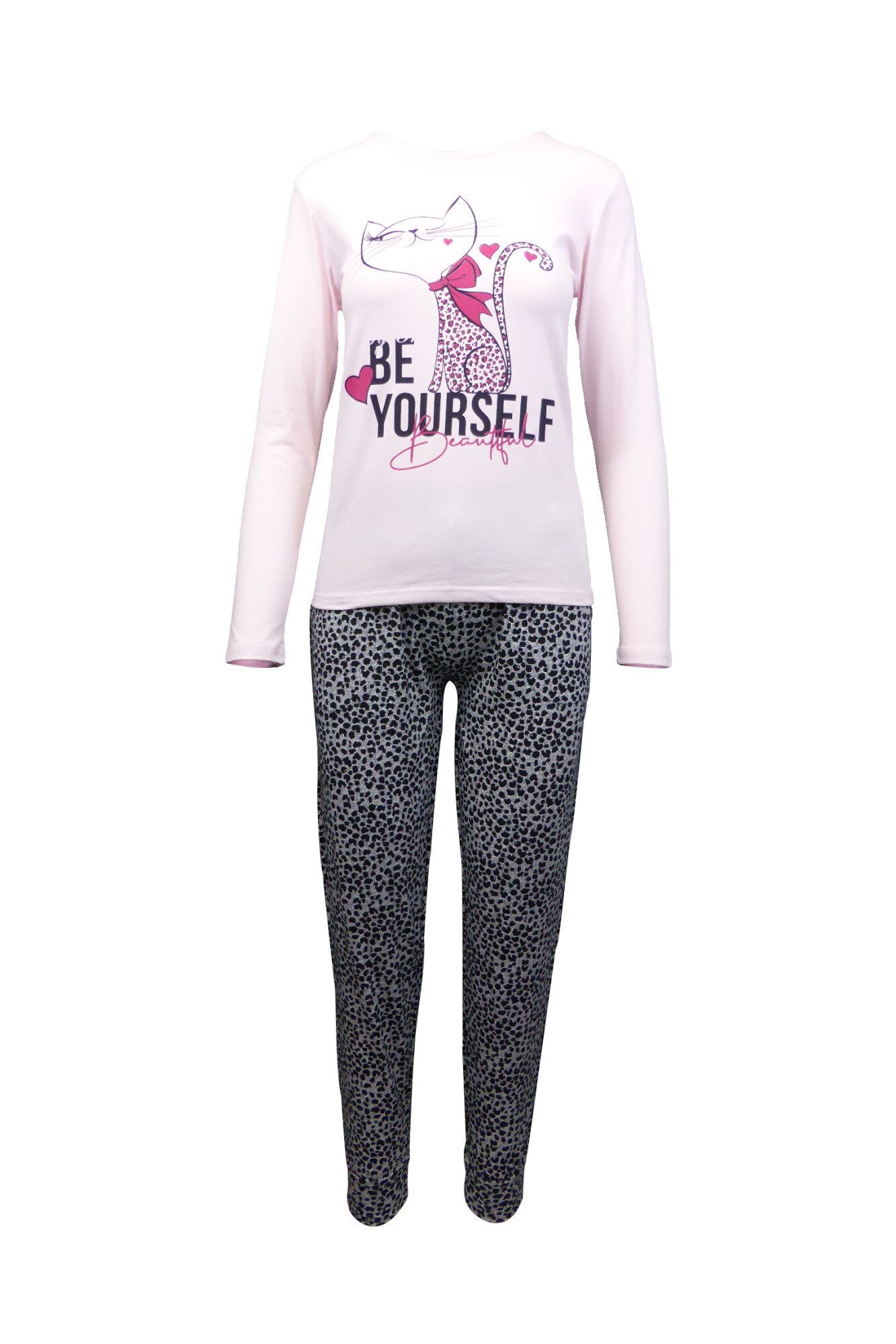 Pijama dama, Univers Fashion, bluza roz cu o imprimeu pisica 