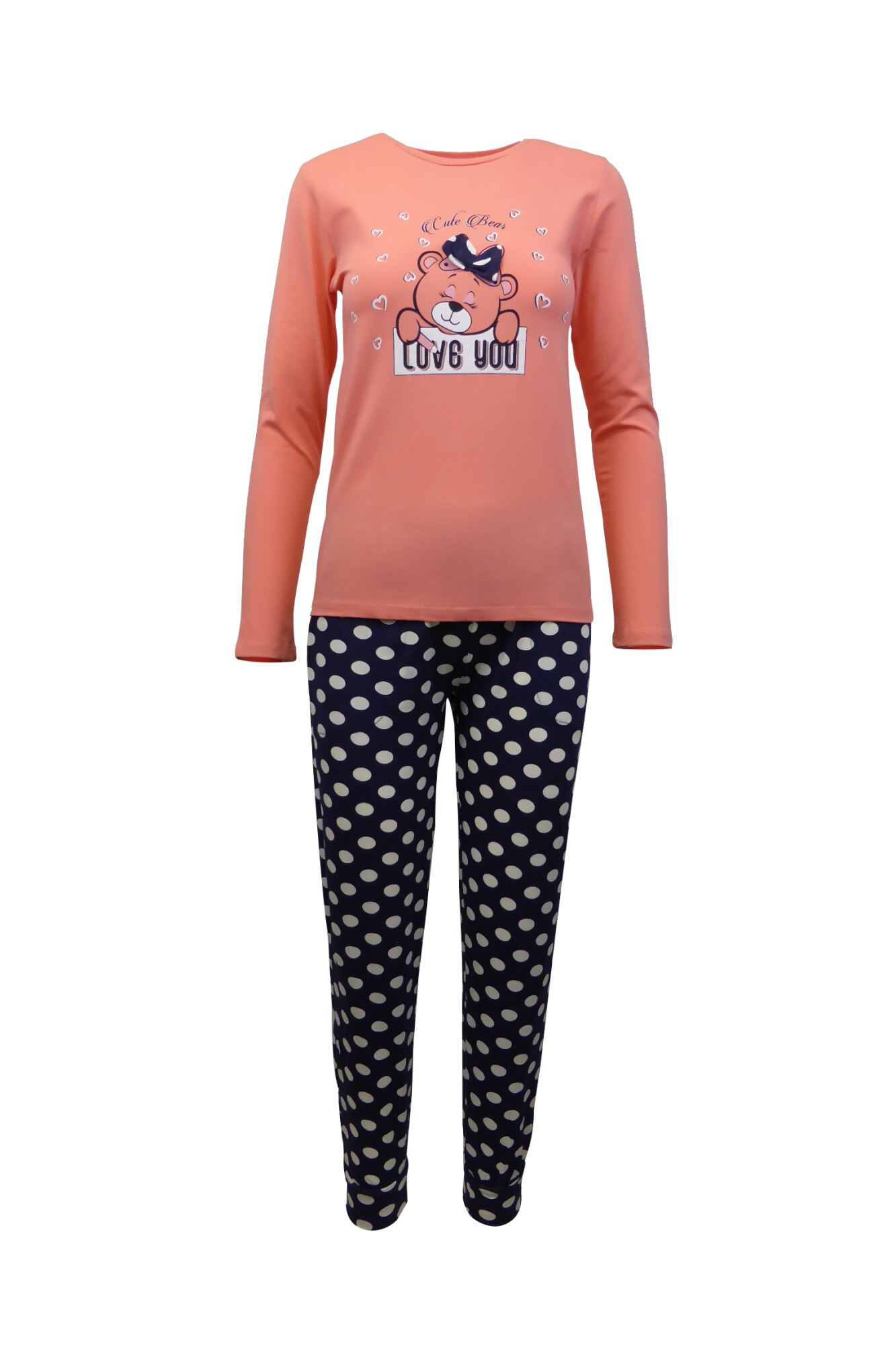 Pijama dama, Univers Fashion, bluza corai cu imprimeu ursulet 