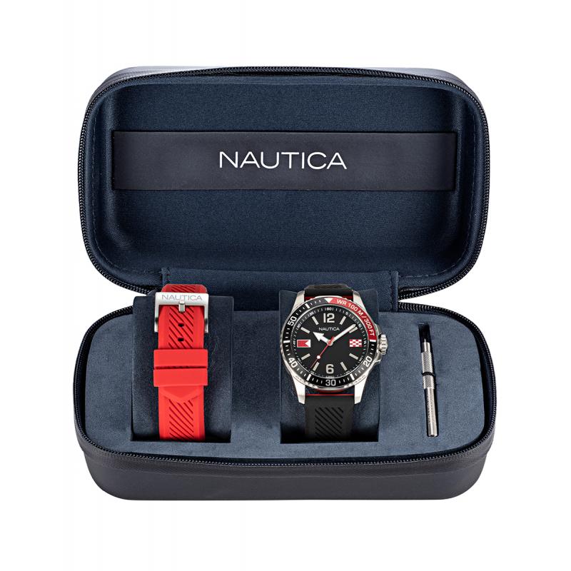 Set ceas barbatesc si curea Nautica NAPFRB926 Quartz Argintiu