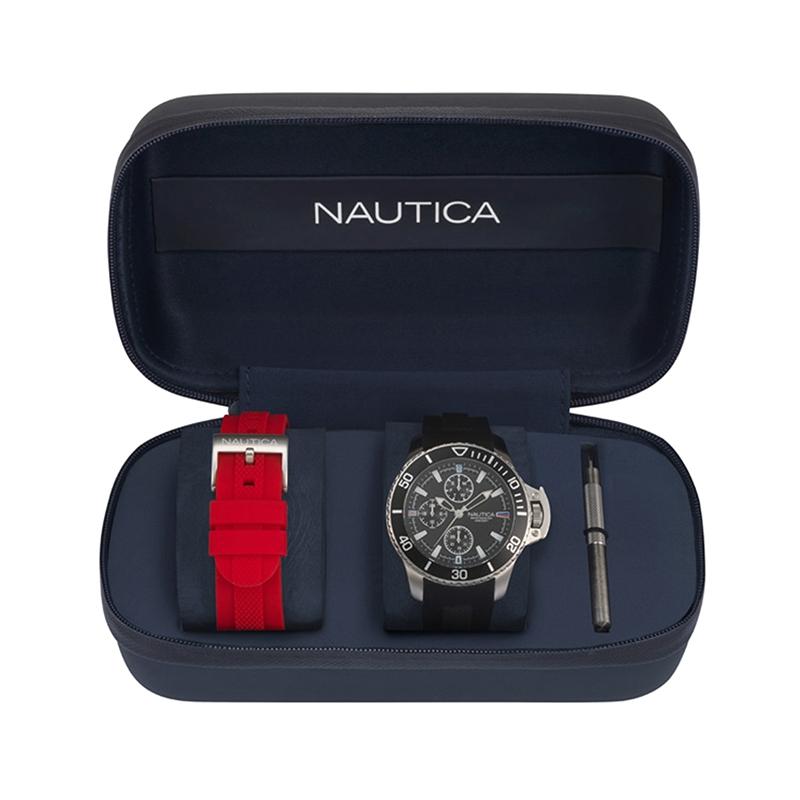 Set ceas barbatesc si curea Nautica NAPBYS007 Quartz Argintiu