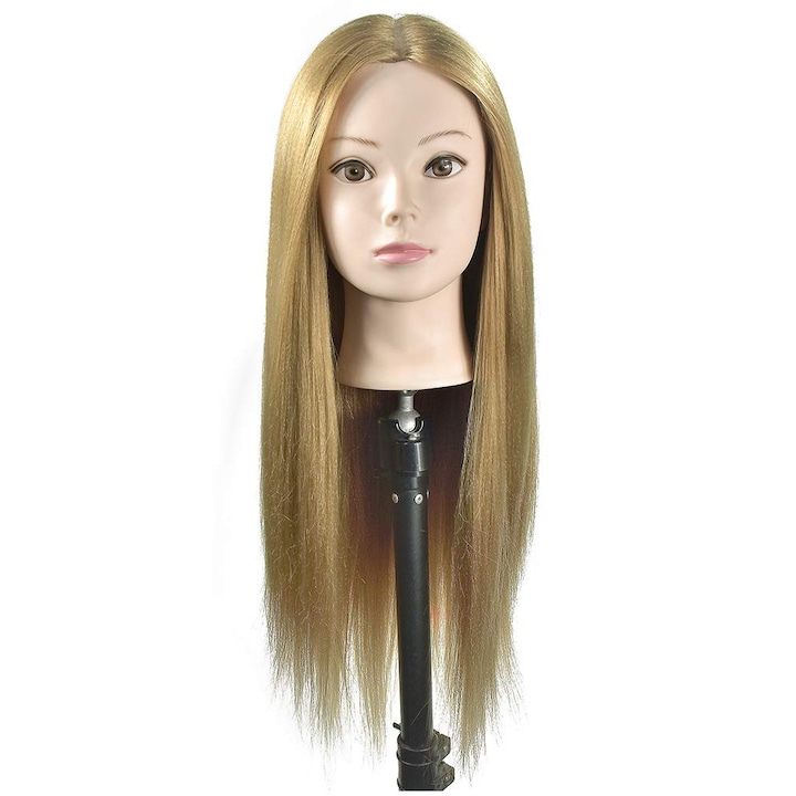 Глава на манекен за практика във фризьорски салон, 50 см, Руса, практикувани прически с плитки CPB02