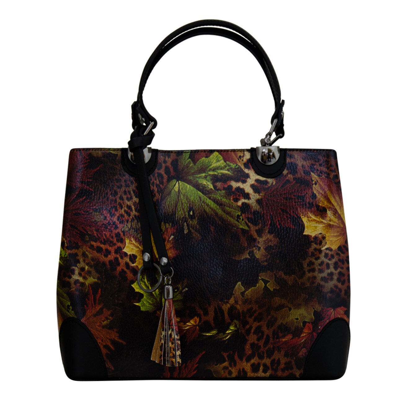 Geanta office de dama din piele naturala Eva Bags, Heidi floral negru