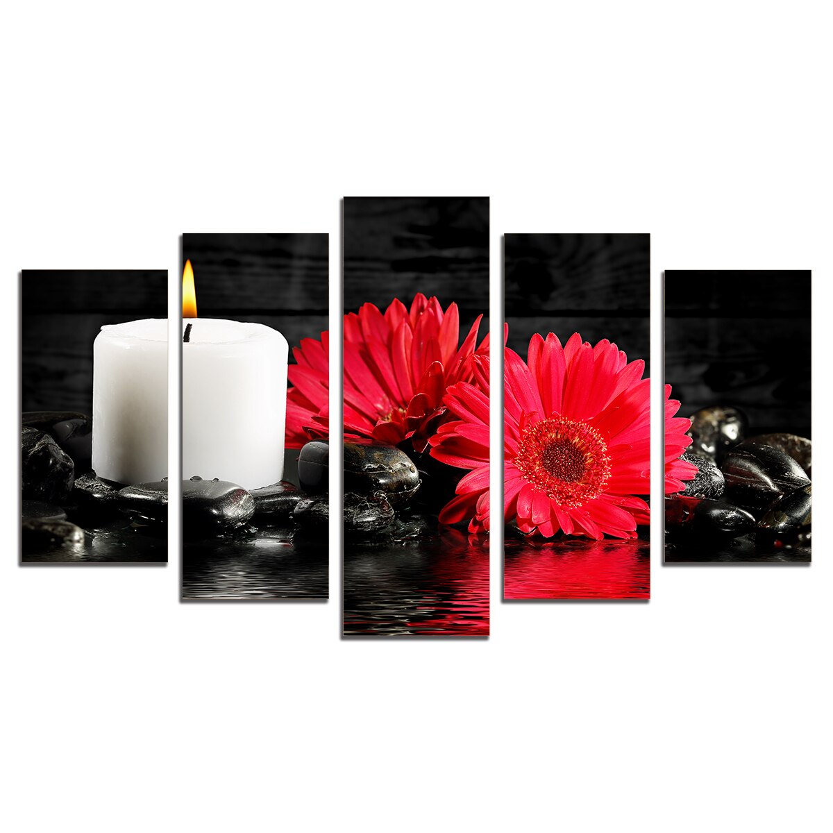 Tablou Multicanvas, 5 Piese, Compozitie Zen negru si rosu, 158х90 cm