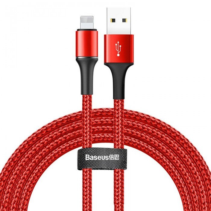 Cablu de date/incarcare Baseus, Halo Durable Nylon Braided, Lightning 2M, 1.5 A, Rosu