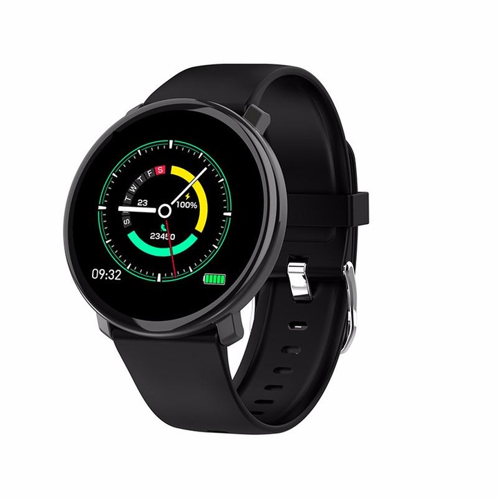 SmartWatch LikeSmartFiT Media, 1,3" Full Touch HD дисплей, Известия, Следене на сърдечната честота и кръвното налягане, Педометър, Контролна камера, Silicon Black