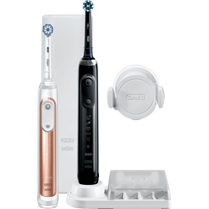 Oral-B Genius 10900N Braun elektromos fogkefe csomag, 2 db, fogínyvédő asszisztens, 3D tisztítás, Bluetooth, 6 program 2 fej, rózsaarany és fekete