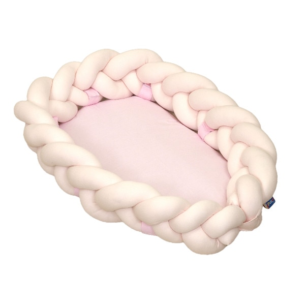 Baby Nest 2 in 1 cu Protectie impletita, detasabila, Bumbac Jersey Rose, 80 X 50 cm