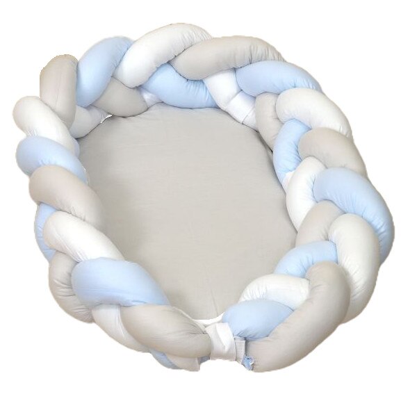 Baby Nest 2 in 1 cu Protectie impletita, detasabila, Alb Gri Blue, 80 X 50 cm
