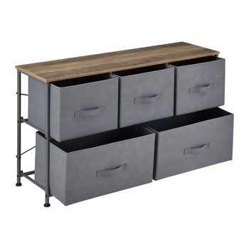 Comoda cu sertare Dona, pro.tec, 55 x 100 x 29 cm, metal/poliester/MDF, gri/efect lemn, cu 5 sertare Comoda cu sertare Dona, pro.tec, 55 x 100 x 29 cm, metal/poliester/MDF, gri/efect lemn, cu 5 sertare