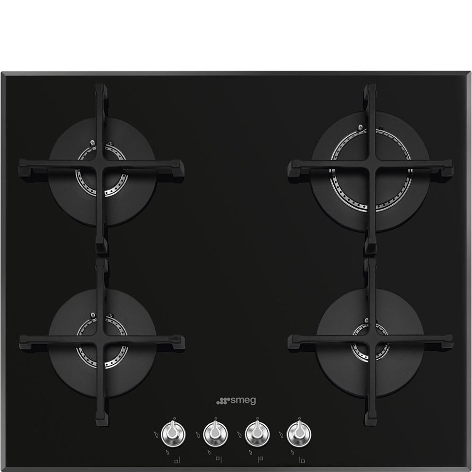 Plita incorporabila Smeg PV164N2, Gaz natural, 4 Zone gatit, 60 cm, Flacara verticala, Negru