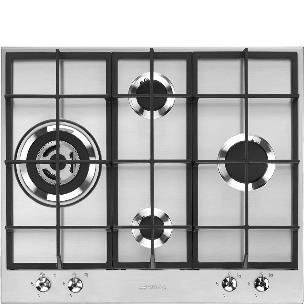 Plita incorporabila Smeg PX364L, Gaz natural, 4 Zone gatit, 60 cm, Inox/Negru