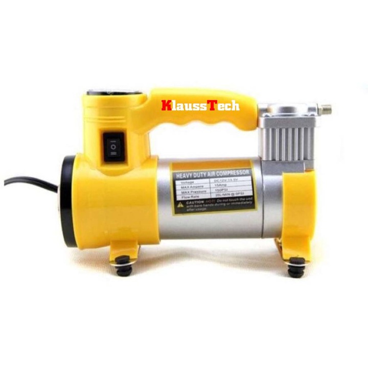 Комперсор за автомобил KlaussTech, 27L / min, 12 V, 10 бара/150 PSI, 15A, -55 ° /+60 ° Жълт