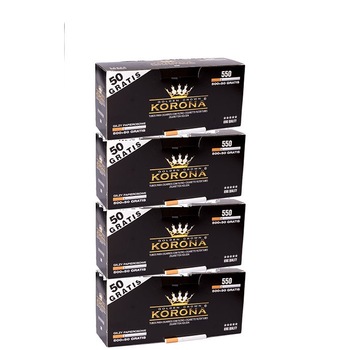 Set Tuburi tigari pentru injectat tutun KORONA, 4 cutii x 550 buc ,foita filtru maro, 2200 buc Set Tuburi tigari pentru injectat tutun KORONA, 4 cutii x 550 buc ,foita filtru maro, 2200 buc