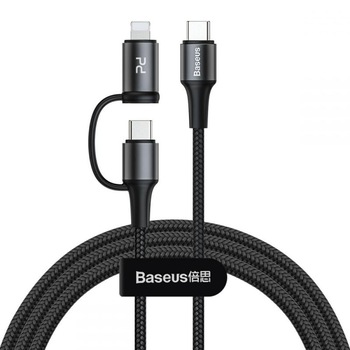 Cablu pentru incarcare si transfer de date Baseus 2 in 1 USB Type-C/Lightning 1m Negru Cablu pentru incarcare si transfer de date Baseus 2 in 1 USB Type-C/Lightning 1m Negru