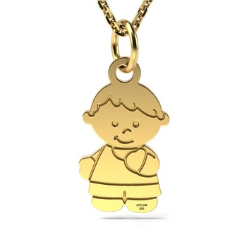 Lantisor din aur galben cu pandantiv baietel gravat Lantisor din aur galben cu pandantiv baietel gravat