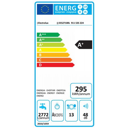 Masina de spalat vase incorporabila Electrolux EES27100L, 13 seturi, 6 programe, Clasa A+, Motor inverter, AirDry, QuickSelect, 60 cm