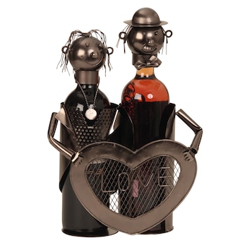 Suport modern de Sticle Vin, NAGO, model cuplu de indragostiti, cu inima LOVE, Metal Lucios, Maro/Negru, capacitate 2 Sticla, H 32 cm, I 24 cm Suport modern de Sticle Vin, NAGO, model cuplu de indragostiti, cu inima LOVE, Metal Lucios, Maro/Negru, capacitate 2 Sticla, H 32 cm, I 24 cm