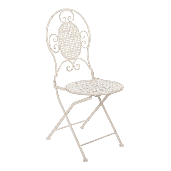 Emily сгъваем бял патиниран стол от ковано желязо 40 cm x 40 cm x 94h