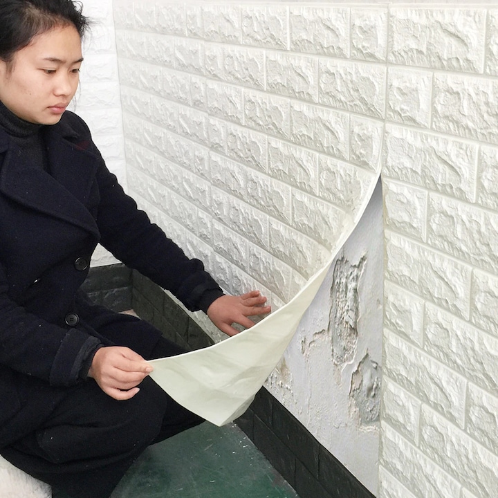 Бял 3D тапет модерен дизайн на тухлена стена в релеф, Самозалепващ се, 77x70 см