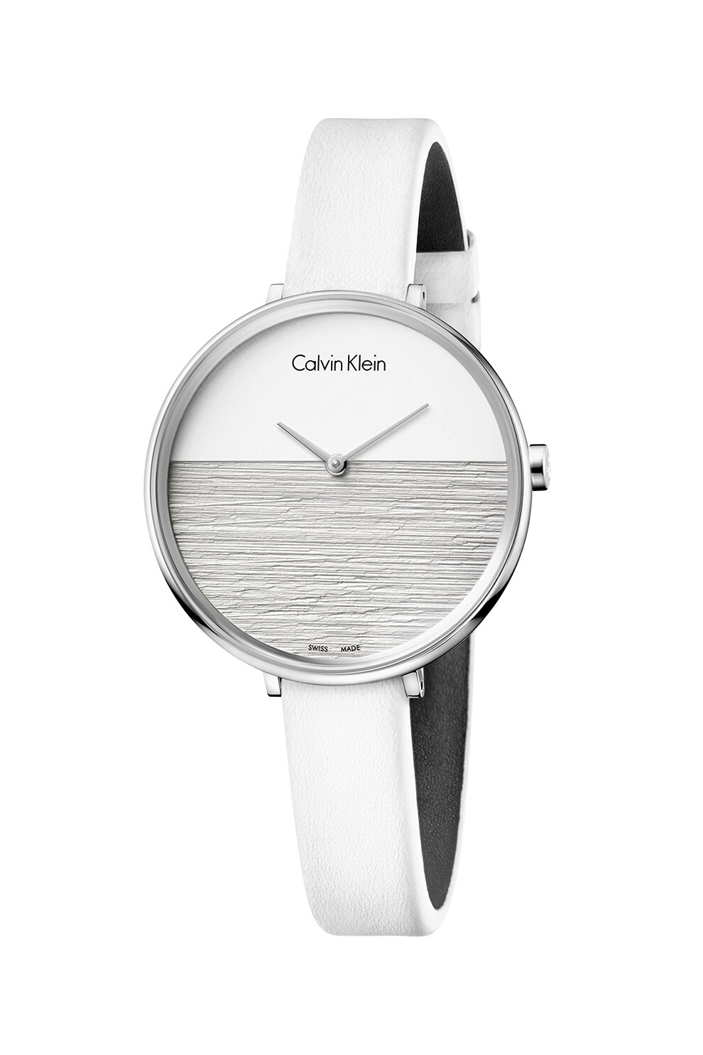 Calvin Klein, Ceas cu cadran cu model colorblock, Alb/Argintiu