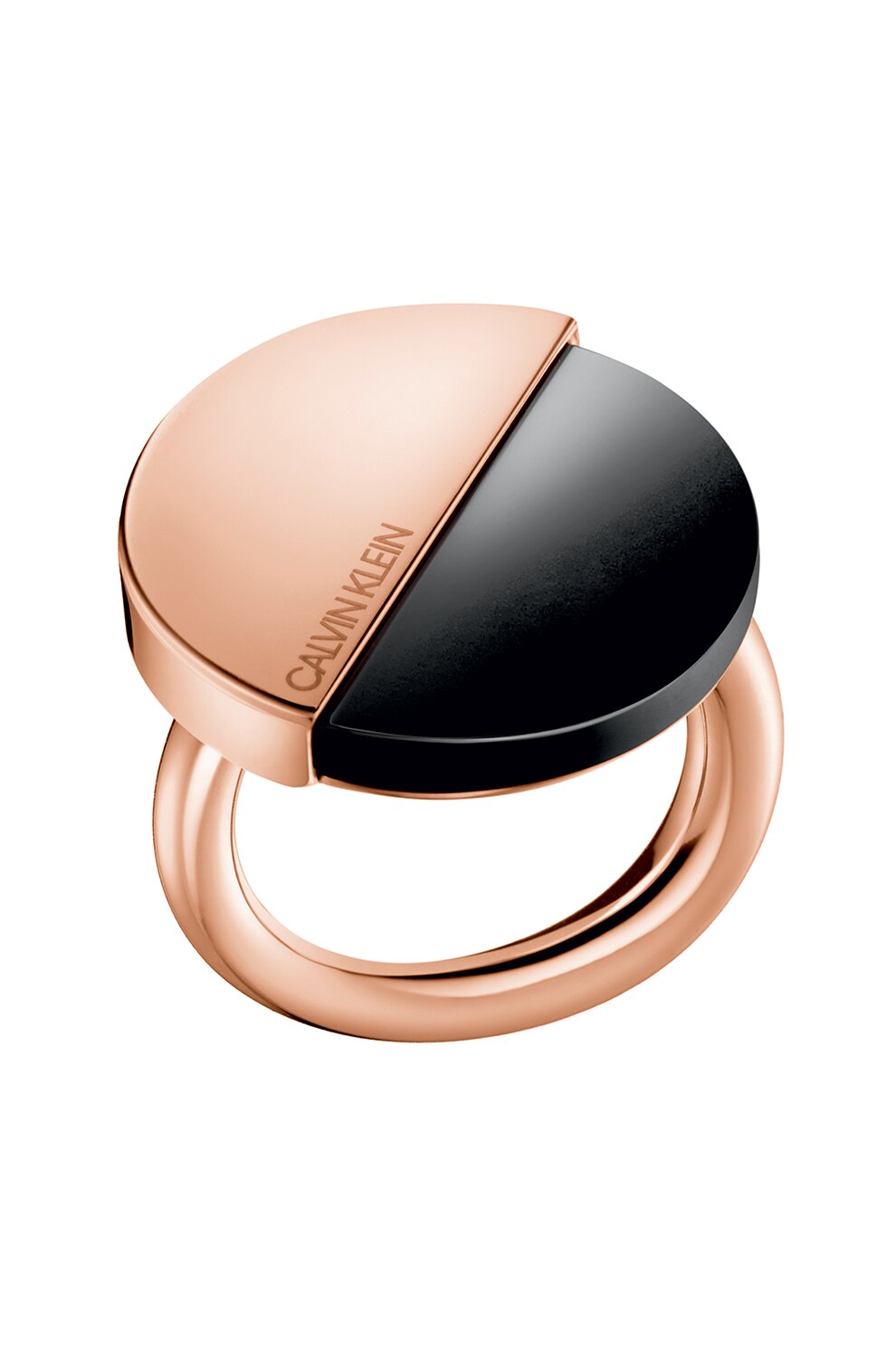 Calvin Klein, Inel din otel inoxidabil decorat cu onyx, Auriu/Negru, 56 Standard