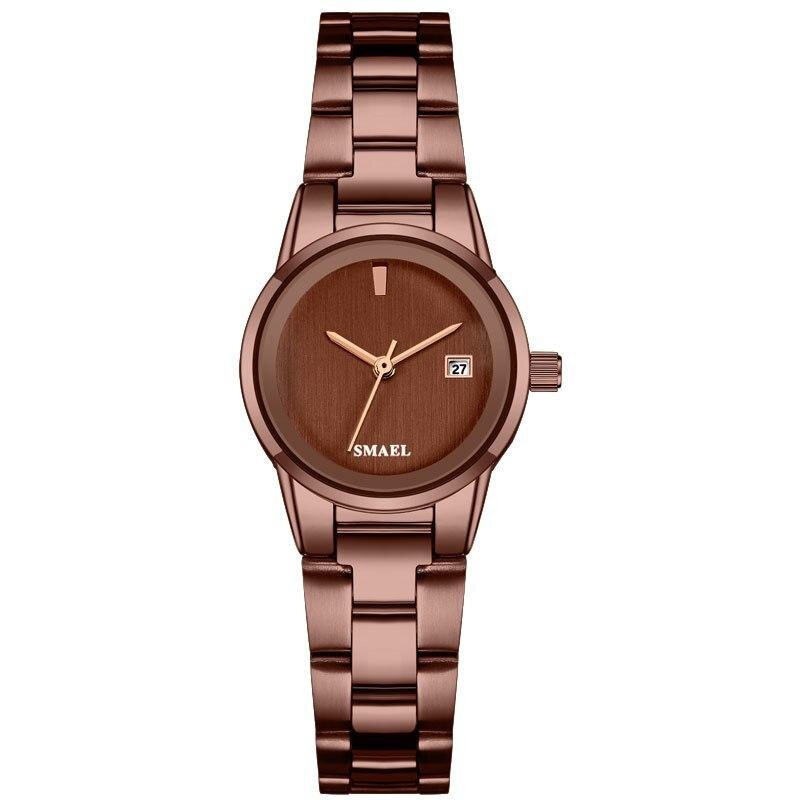 Ceas dama Smael, Mecanism Quartz, Afisaj Analog, Calendar, Casual, Rezistent la socuri, Diametrul carcasei 26 mm, Rezistent la apa, Maro