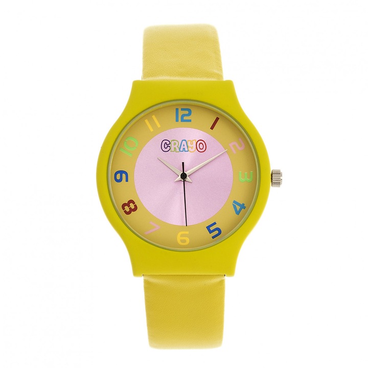 ​​​​​​Crayo Jubilee унисекс аналогов часовник, каишка от синтетична кожа, 3 ATM, жълт