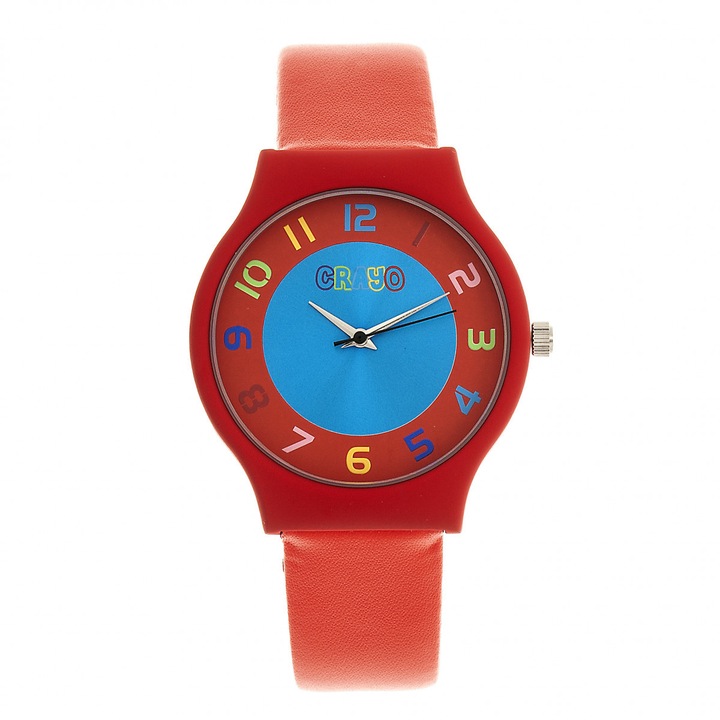 ​​​​​​Crayo Jubilee унисекс аналогов часовник, синтетична кожена каишка, 3 ATM, червен