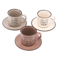 Set 3 cesti si 3 farfurioare de cafea/ceai din ceramica in 3 culori 130 ml